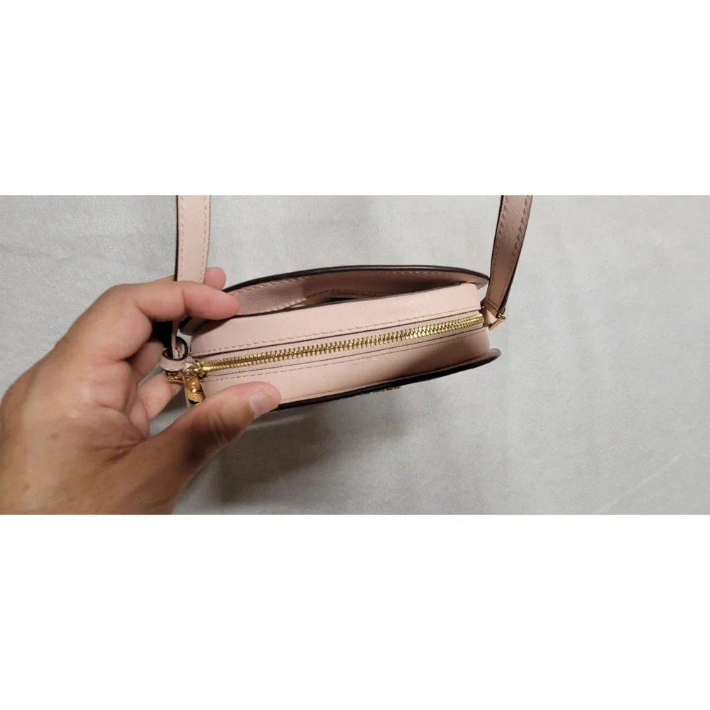 Tan Monogram With Pink Trim Michael Kors Small Crossbody Bag